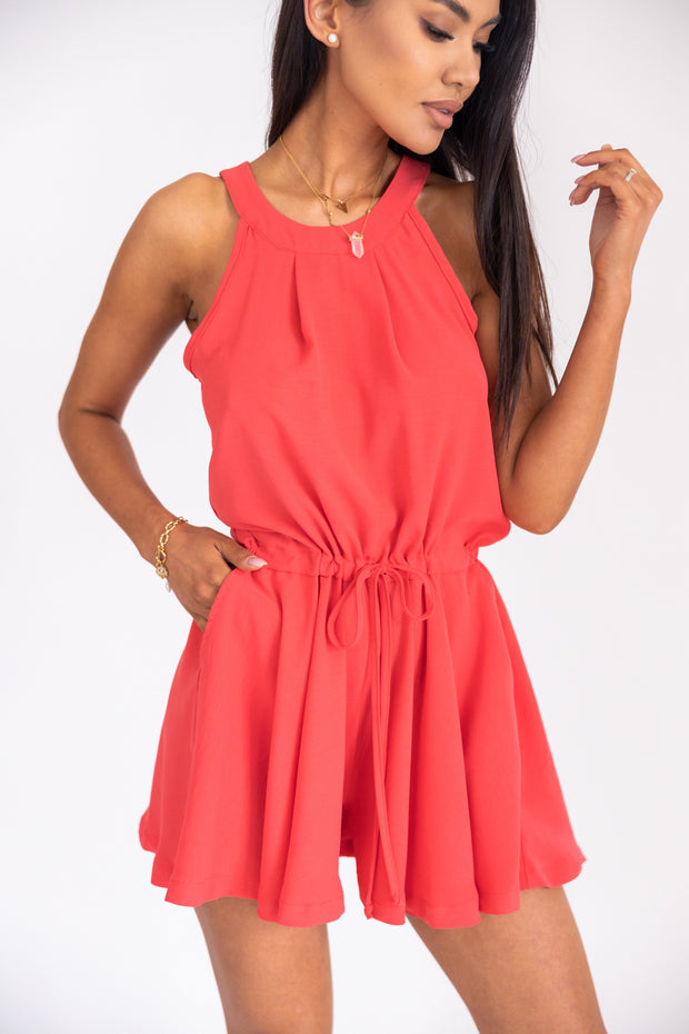 stella sleeveless playsuit in CORAL